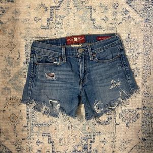 Lucky Brand distressed denim jean shorts.